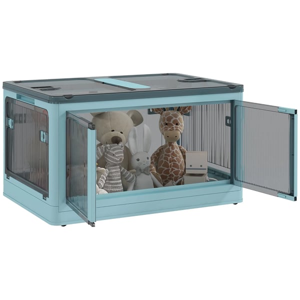 Förvaringsbox - Stapelbar låda - Med lock och hjul - 69 l - 60×42×34 cm - Blå