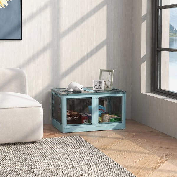 Förvaringsbox - Stapelbar låda - Med lock och hjul - 69 l - 60×42×34 cm - Blå