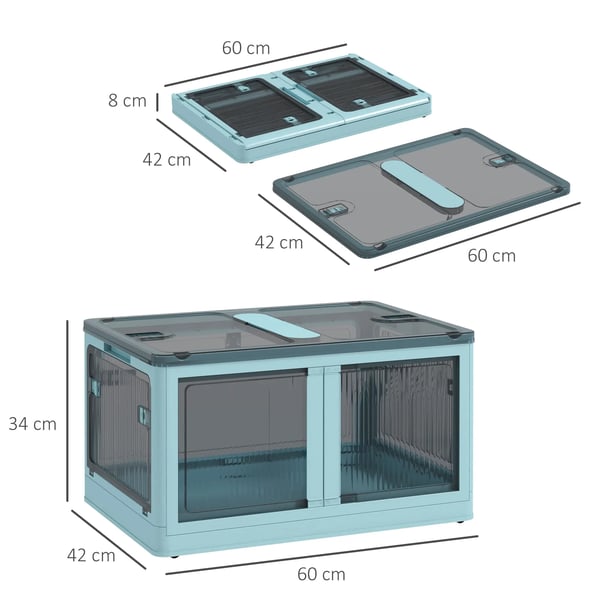 Förvaringsbox - Stapelbar låda - Med lock och hjul - 69 l - 60×42×34 cm - Blå