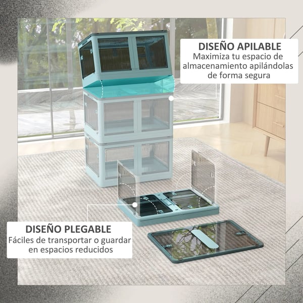 Förvaringsbox - Stapelbar låda - Med lock och hjul - 69 l - 60×42×34 cm - Blå