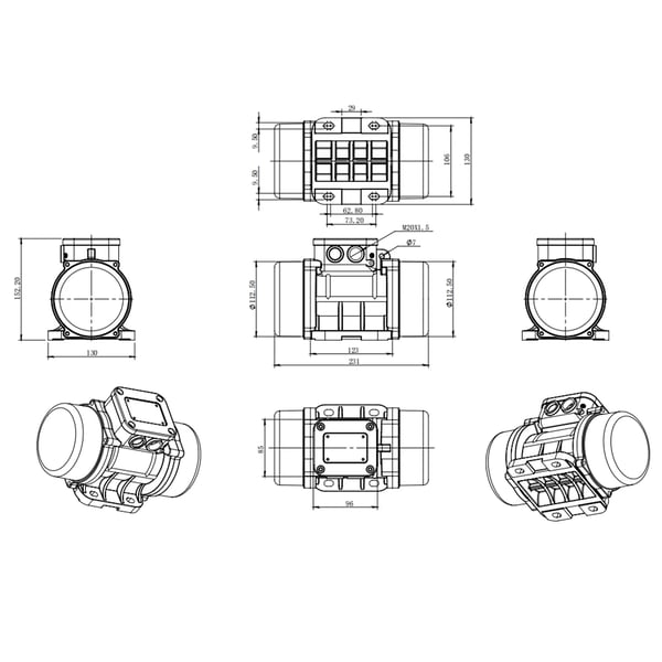 Betonvibrator - Vibrationsmotor HY 180/3 - 3-Faset - Vibrationskraft 2 kN - 180 W - 3600 omdr./min - EU-stik - Rød
