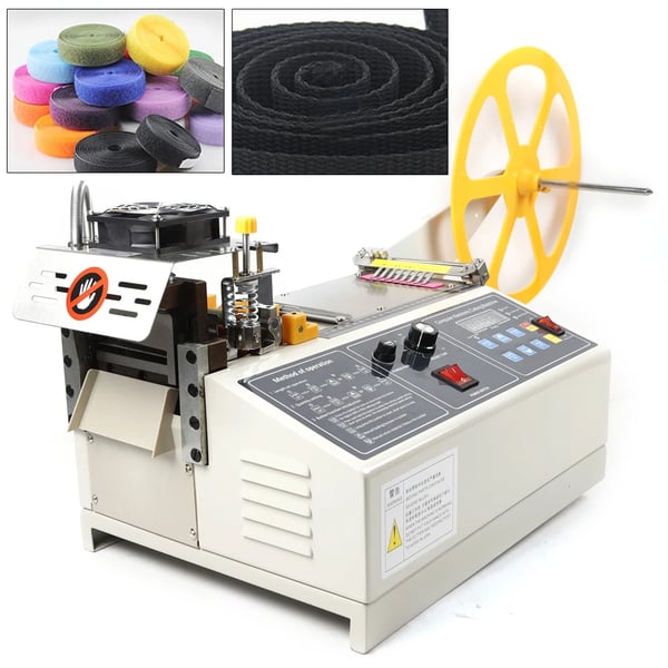Tape- og båndskæremaskine - Digital bælteskærer - 280 W - Varm/kold skæring - Skærebredde 110 mm - Læder/plast/nylonbånd - 220 V EU - Sølv