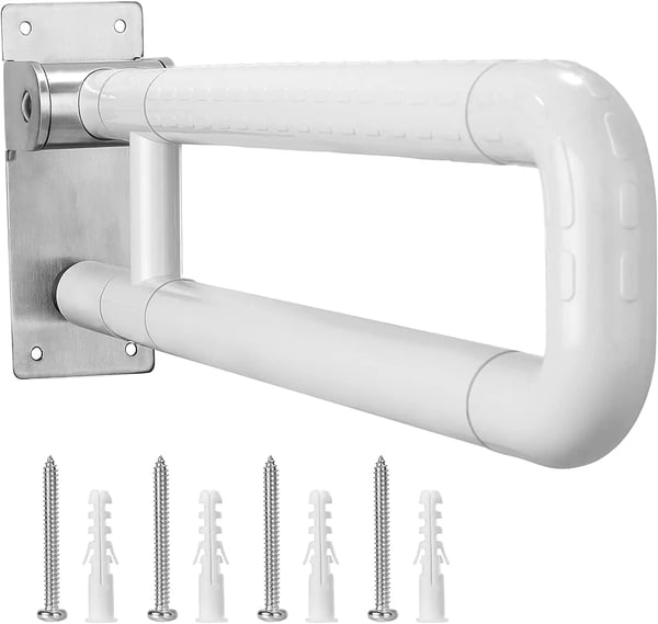 Stödhandtag för badrum, uppfällbart 60 cm, vitt rostfritt stål, 6 lysande cirklar, bärförmåga 300–350 kg Stödhandtag för badrum, uppfällbart 60 cm, vitt rostfritt stål, 6 lysande cirklar, bärförmåga 300–350 kg