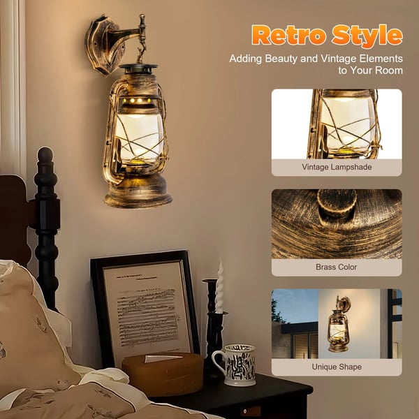 Væglampe i lanternestil, retro antik vintage rustik, beige, 2 stk