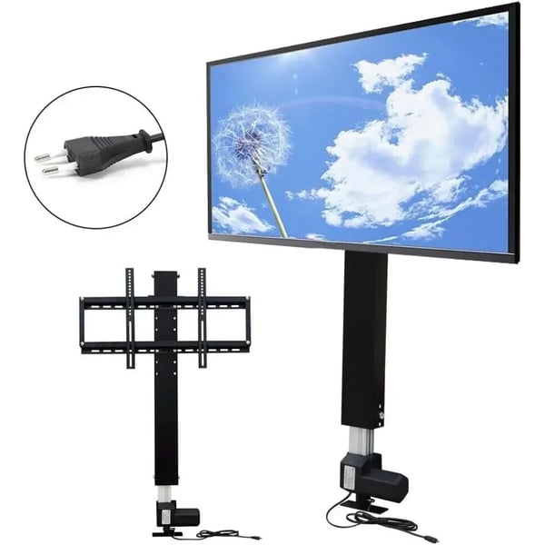 Moottoroitu TV-nostin, sähköinen 26–57" TV:lle, kaukosäädin, nostokorkeus 900 mm, enintään 80 kg, musta