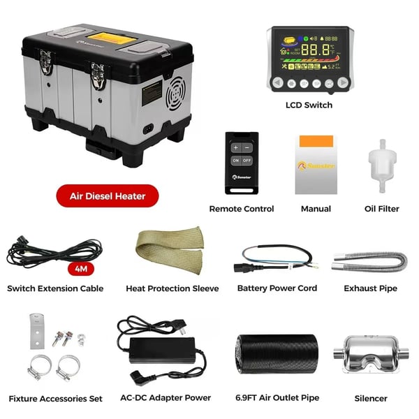Diesel ilma-/pysäköintilämmitin - Työkalulaatikko TB10 - 8 kW - 12/24 V DC & 110–240 V AC - Plateautila - LCD/Kaukosäädin/Bluetooth - Harmaa