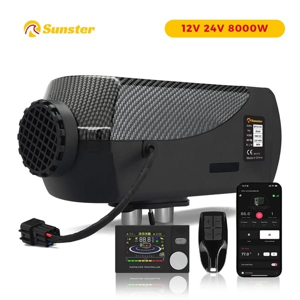 Diesel parkeringsvärmare luftvärmare - 8 kW 12V/24V - Bluetooth-app, LCD & fjärrkontroll - Höjdvisning - 10 L tank - 35 dB låg ljudnivå - Vit