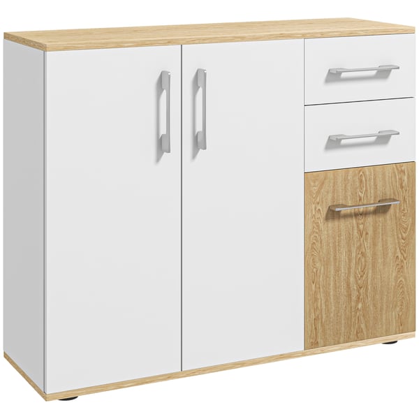 Sideboard skänk - Vardagsrumsskåp - 2 Lådor, 90x30x75,5 cm, Melamin, Modern Minimalistisk, Självmontering - Vit