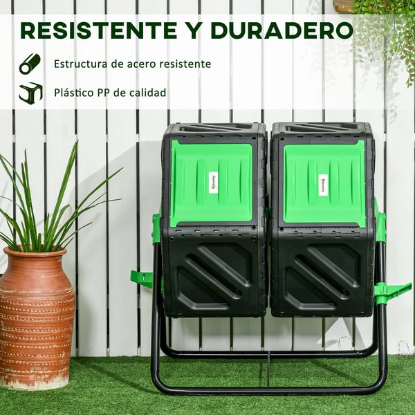 Trädgårdskompost - Roterande komposttumbler - Dubbelkammare - 130 l - Metall - 67 x 60 x 77 cm - Svart