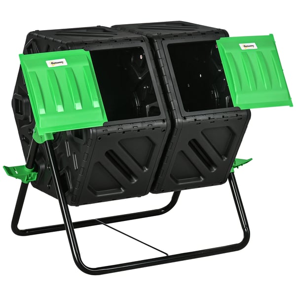 Trädgårdskompost - Roterande komposttumbler - Dubbelkammare - 130 l - Metall - 67 x 60 x 77 cm - Svart