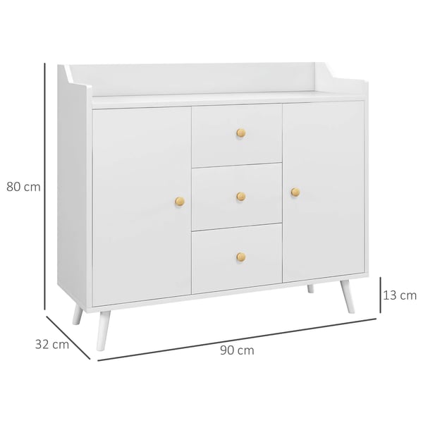 Sideboard för vardagsrum - Skänk - 2 Dörrar - 3 Lådor - 90x32x80 cm - Melamin - Modern minimalistisk - Vit