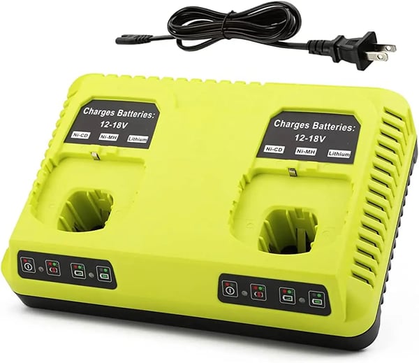 Dobbelt oplader 6A, til Ryobi 18V One+ Li-ion, kompatibel med P107 P108 RB18L50 RB18L20, grøn