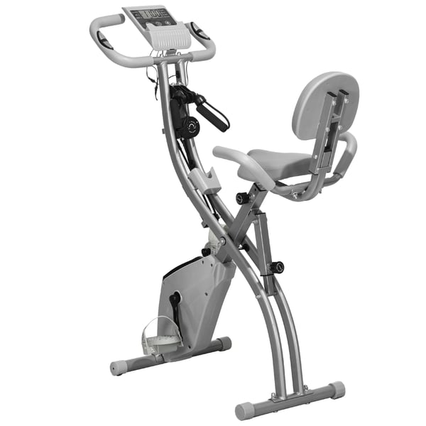 Motionscykel - Hopfällbar träningscykel - Justerbart motstånd - LCD-skärm - Sits med ryggstöd - Höjdjusterbar sits - Grå