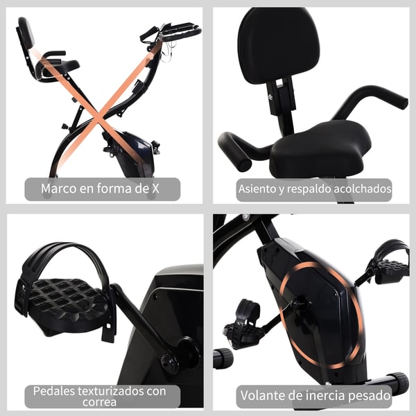 Motionscykel - Hopfällbar träningscykel - Justerbart motstånd - LCD-skärm - Sits med ryggstöd - Höjdjusterbar sits - Grå