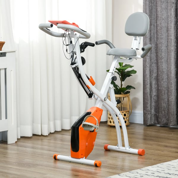 Motionscykel - Hopfällbar träningscykel - Justerbart motstånd - LCD-skärm - Sits med ryggstöd - Höjdjusterbar sits - Grå