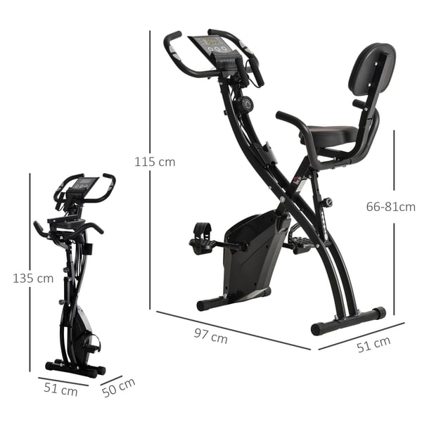 Motionscykel - Hopfällbar träningscykel - Justerbart motstånd - LCD-skärm - Sits med ryggstöd - Höjdjusterbar sits - Grå