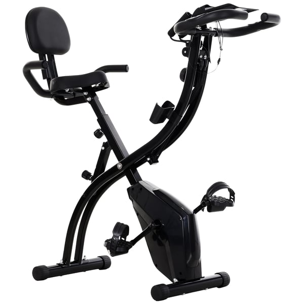 Motionscykel - Hopfällbar träningscykel - Justerbart motstånd - LCD-skärm - Sits med ryggstöd - Höjdjusterbar sits - Grå