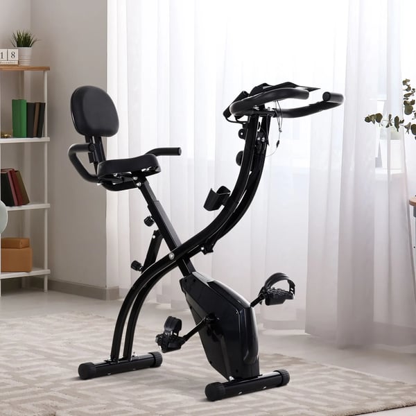 Motionscykel - Hopfällbar träningscykel - Justerbart motstånd - LCD-skärm - Sits med ryggstöd - Höjdjusterbar sits - Grå