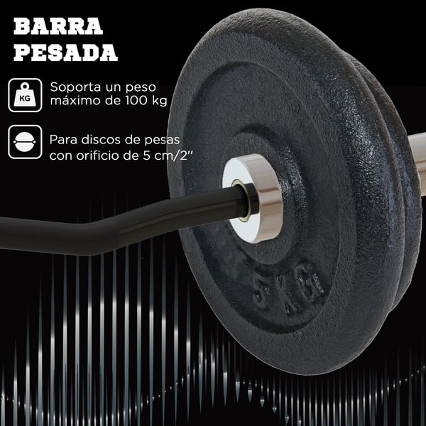 EZ Curl Skivstång - 120 cm - Stål - För Styrketräning - Armträning - Svart/Silver