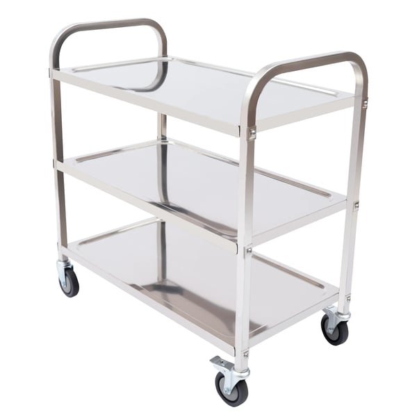 Köksvagn - Serveringsvagn - 3 Hyllplan - Rostfritt Stål - 85×45×90 cm - 4 Svängbara Hjul - Montering Krävs - Silver