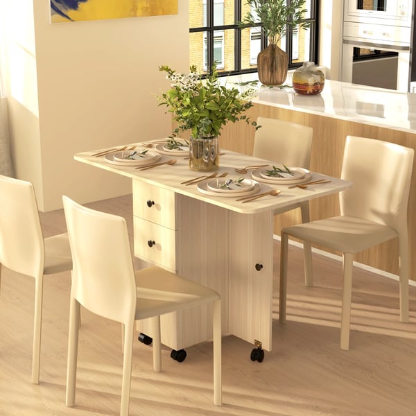 Matbord - Fällbart Bord Med Hjul - 120x60x76,5 cm - Modern Stil - För Matsal - Montering Krävs - Natur