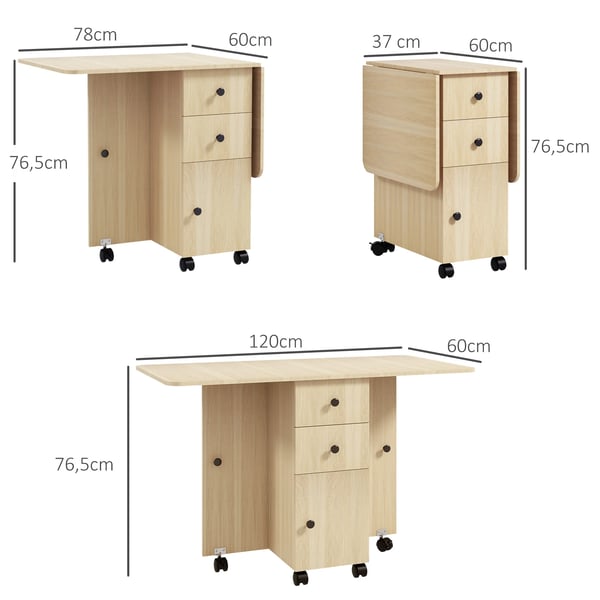 Matbord - Fällbart Bord Med Hjul - 120x60x76,5 cm - Modern Stil - För Matsal - Montering Krävs - Natur