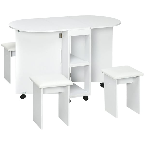 Fällbart bord - Matbord - Med hjul - 120x60x77 cm - Oval form - Melamin - Max 80 kg - Vit
