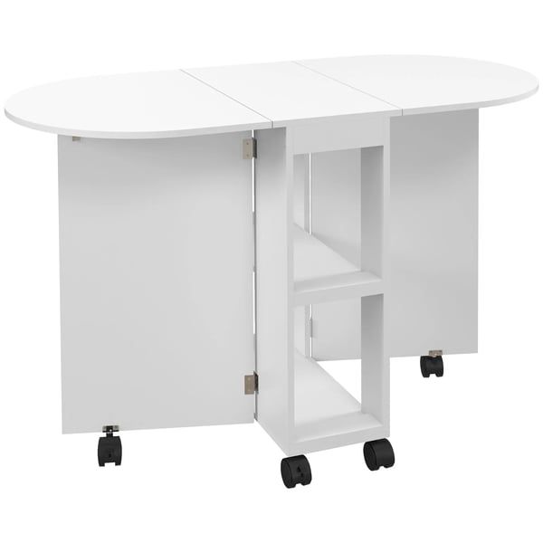 Fällbart bord - Matbord - Med hjul - 120x60x77 cm - Oval form - Melamin - Max 80 kg - Vit