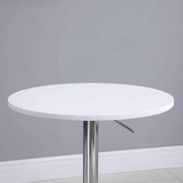 Barbord/Ståbord - Höj- och sänkbart - Runt, Diameter 60 cm - Höjd 69–93 cm - Halkfri fot - Vit