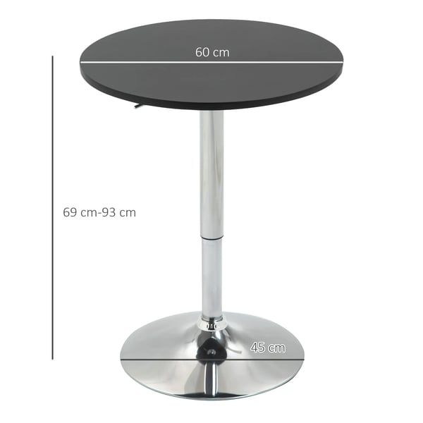 Barbord - Höj- och sänkbart ståbord - Ø 60 cm - Höjd 69–93 cm - Halkfri bas - Svart