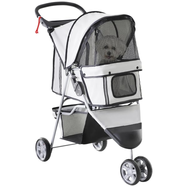 Hundvagn Hundbuggy - Hopfällbar - Metallram - Med Hjul - 75x45x97 cm - För Medelstora Hundar - Grå