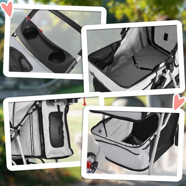 Hundvagn Hundbuggy - Hopfällbar - Metallram - Med Hjul - 75x45x97 cm - För Medelstora Hundar - Grå