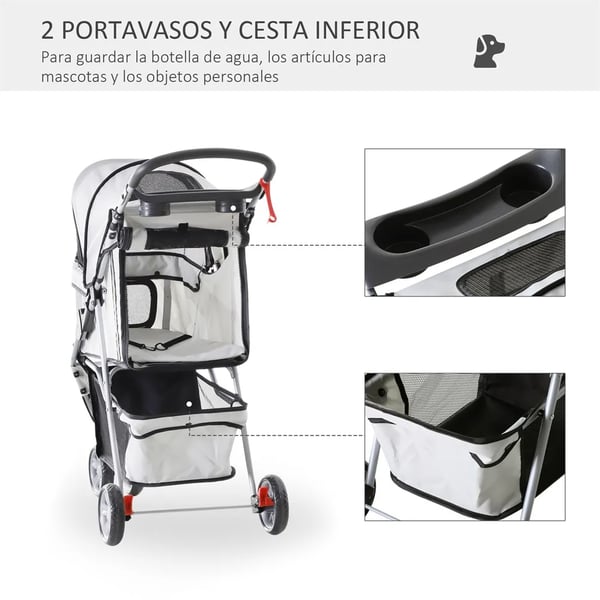 Hundvagn Hundbuggy - Hopfällbar - Metallram - Med Hjul - 75x45x97 cm - För Medelstora Hundar - Grå