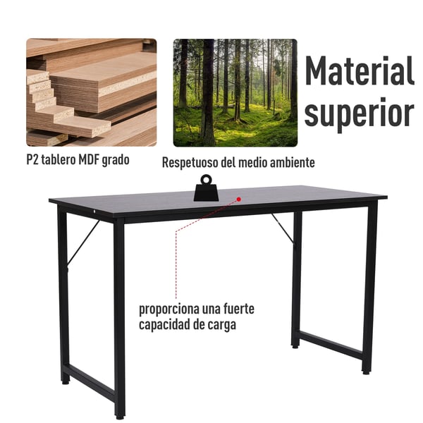 Skrivbord för hemkontor - Datorbord - Rektangulär skiva - Justerbara fötter - Monteras - Svart