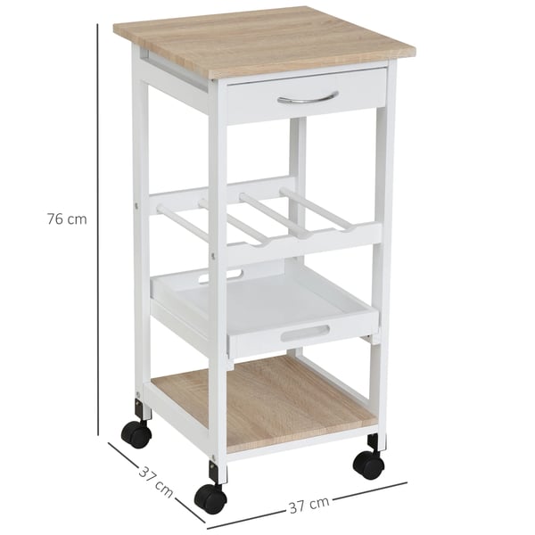 Köksvagn - Serveringsvagn 4 hyllor - Med hjul - Låda - Bricka - 37×37×76 cm - Montering krävs - Vit