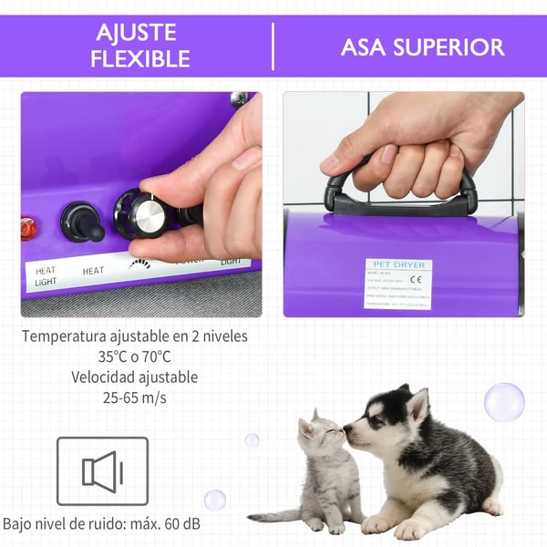 Hundfön - Hundtork - 2800 W - 2 Hastigheter - Varm/Kall Luft - EU-kontakt 210–240 V - Svart