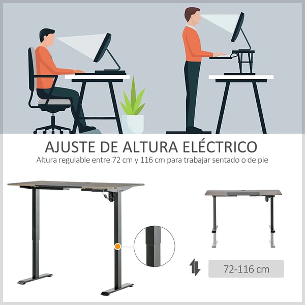 Elektriskt höj- och sänkbart skrivbord - Datorbord - 140×70 cm - 72–116 cm - 4 minnesknappar - Rektangulärt - Montering