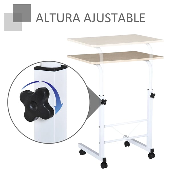 Datorbord - Höj- och sänkbart skrivbord - Rektangulärt - Fristående - För skola/kontor - Vit och trä