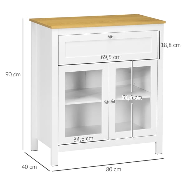 Köksskänk - Köks- och förvaringsskåp - Glasdörrar, Låda, 80×40×90 cm, MDF/Melamin, Modern - Vit