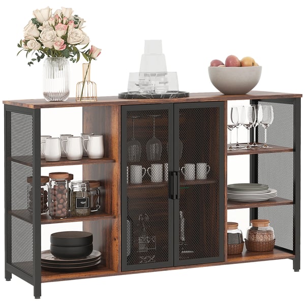 Köksskänk i industristil - Sideboard - 6 öppna hyllor - 120x40x76 cm - Melamin & stål - Rustik brun