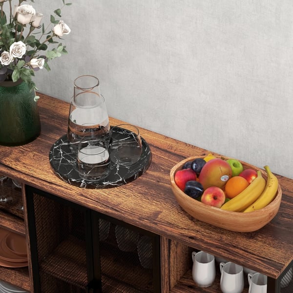 Köksskänk i industristil - Sideboard - 6 öppna hyllor - 120x40x76 cm - Melamin & stål - Rustik brun