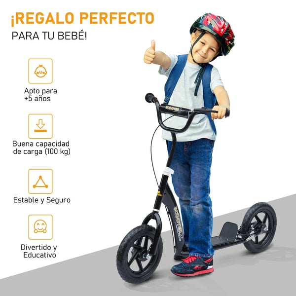 Barnsparkcykel - Kick-scooter - 30 cm hjul - Höj- och sänkbart styre - Broms - För 5–12 år - Svart