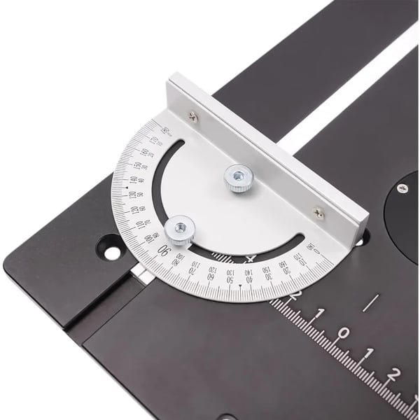 Fræsebord indlægsplade, aluminiumlegering, 180° roterende geringsanslag, til overfræsere, affasning, sort