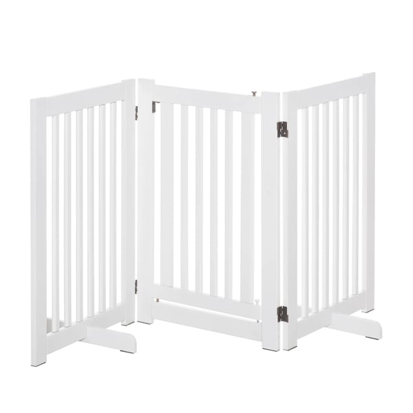 Hundgrind - Fällbar träbarriär - Med 1 dörr - MDF - 155×35,5×76 cm - Vit