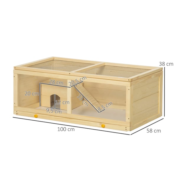 Hamsterbur - Trä - 100×58×38 cm - Uppfällbart Lock - Mörkbrun