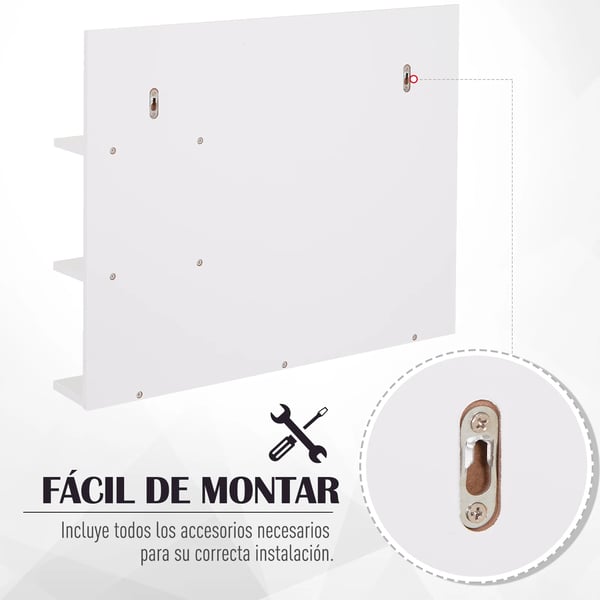 Badrumsspegel - Vägghängd spegel - 3 integrerade hyllor - 60×10×48 cm - Montering krävs - Vit