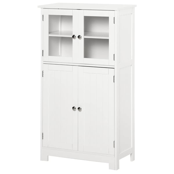Badrumsskåp - Högskåp - Dörrar i härdat glas - MDF - Hylla - 60 x 30 x 108,5 cm - Montering krävs - Vit