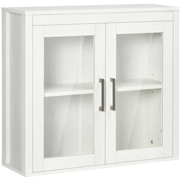 Badrumsväggskåp - Med 2 glasdörrar - 60 × 19,5 × 54 cm - Melaminbelagt trä - Kräver montering - Vit