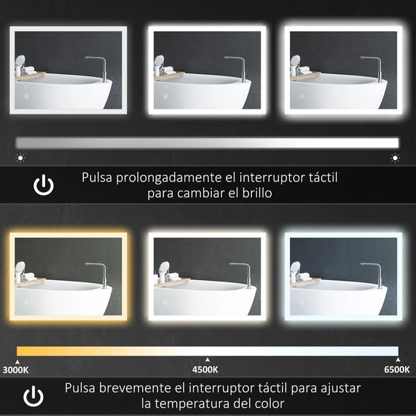 Badrumsspegel - LED-spegel - Imfri - Bakbelyst - 70x50x3 cm - Glas och Metall - Silver