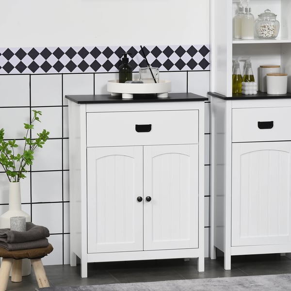 Badrumsskåp - Golvskåp - 60x30x80 cm - 1 låda - 2 dörrar - MDF & melamin - Montering krävs - Vit